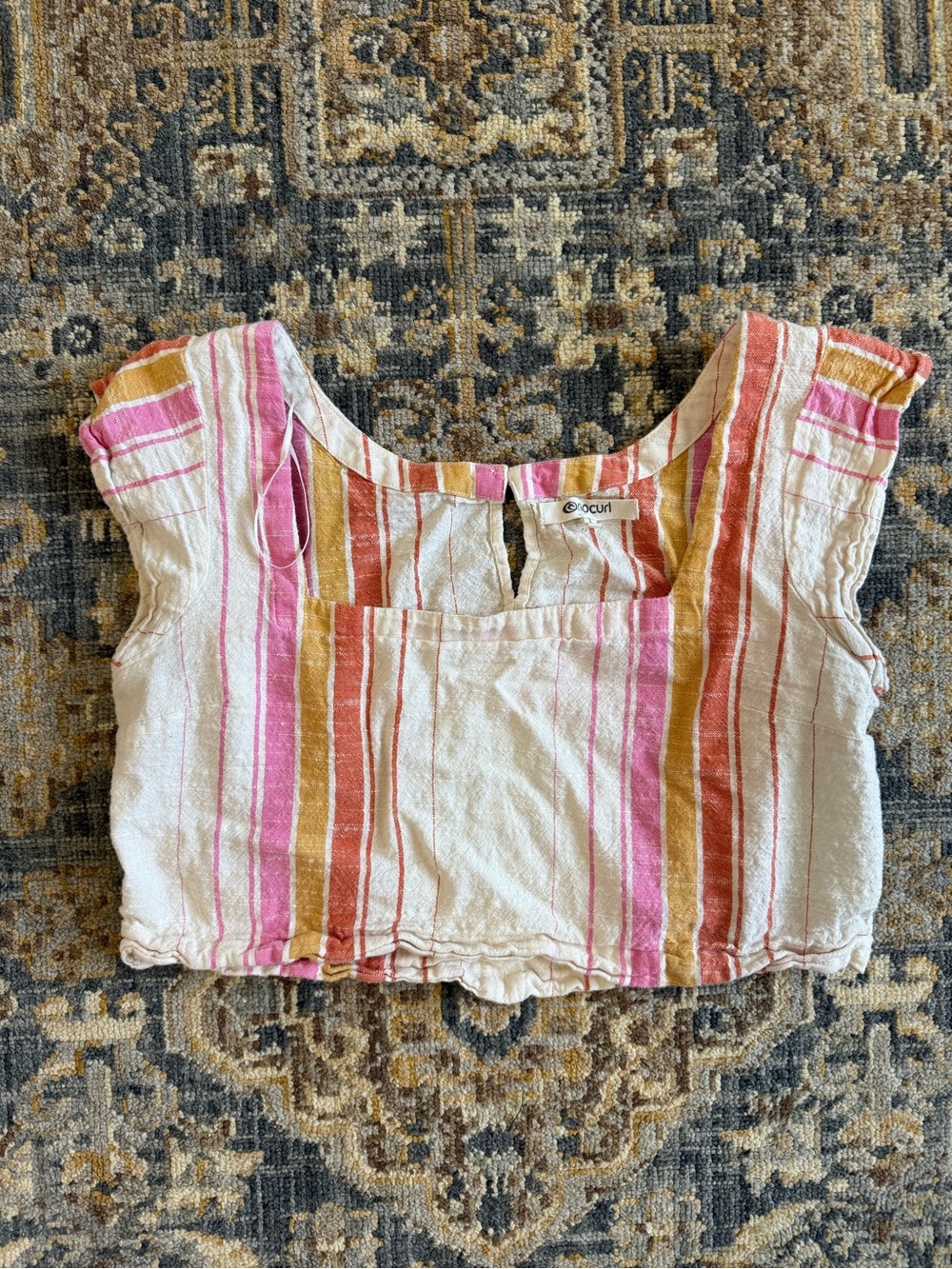 Rip Curl Striped Crop Top in Pink, Mustard & Cream
